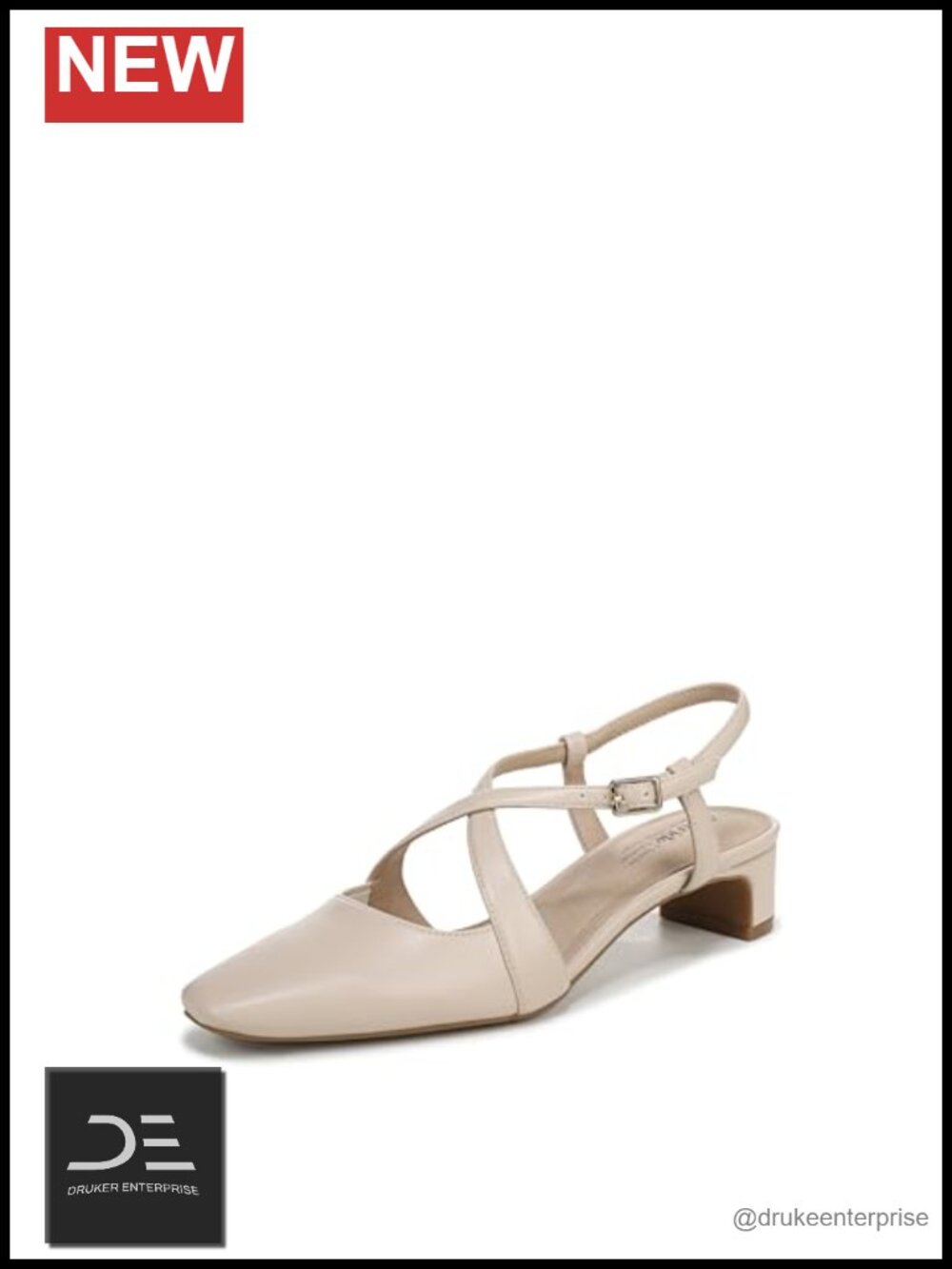 Strappy Slingback Pumps with Block Heel - Faux Leather Square Toe